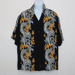 Guess‎ Jeans* Men's Short Sleeve Button Down Straight Hem Dragon Print Shirt~ XL